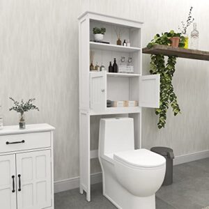 OQSC Bathroom Shelves Over The Toilet Storage Cabinet with 2 Doors Wood Over Toilet Bathroom Organizer Freestanding Above Toilet Rack, White