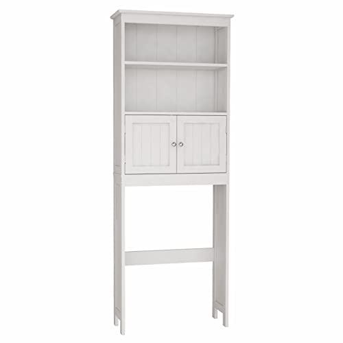 OQSC Bathroom Shelves Over The Toilet Storage Cabinet with 2 Doors Wood Over Toilet Bathroom Organizer Freestanding Above Toilet Rack, White