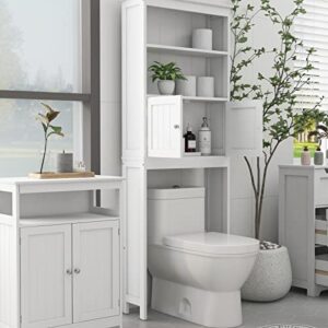 OQSC Bathroom Shelves Over The Toilet Storage Cabinet with 2 Doors Wood Over Toilet Bathroom Organizer Freestanding Above Toilet Rack, White