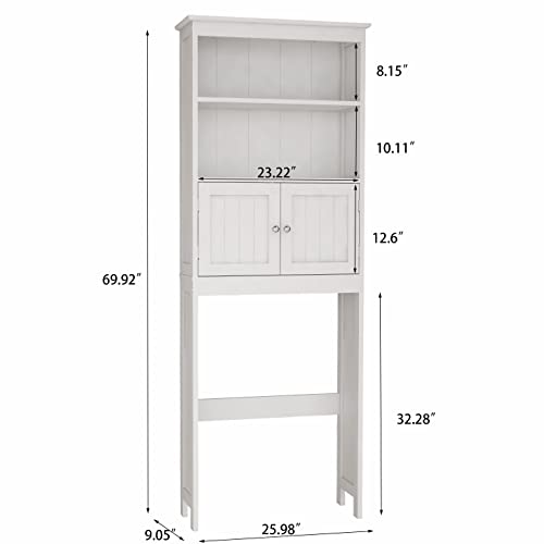 OQSC Bathroom Shelves Over The Toilet Storage Cabinet with 2 Doors Wood Over Toilet Bathroom Organizer Freestanding Above Toilet Rack, White