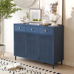 levnary sideboard buffet cabinet, storage cabinet with 3 drawers and 3 doors, accent console table with adjustable shelves, media entertainment center for kitchen living room entryway (blue)