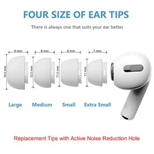 SIXFU 4 Size Ear Tips Compatible with AirPods Pro/AirPod Pro 2 Earbud Tip with AirPods Cleaner, Replacement Tips with Active Noise Reduction Hole (XS/S/M/L)