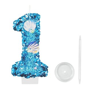 2.8" birthday number candle glitter happy birthday cake candles for birthday mermaid themed party wedding anniversary celebration supplies（blue 1）