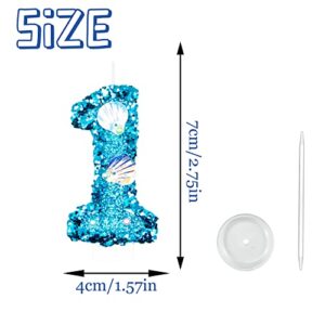 2.8" Birthday Number Candle Glitter Happy Birthday Cake Candles for Birthday Mermaid Themed Party Wedding Anniversary Celebration Supplies（Blue 1）