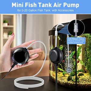 2 Pack Black Aquarium Air Pump Quiet 1.5W Oxygen Aerator Kit for Fish Tank 20 Gallon, Mini Air Pump for Fish Tank Pump with Air Pump Accessories Air Stone Tubing Suction Cup