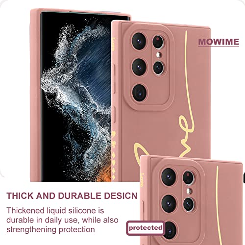 MOWIME for Samsung Galaxy S23 Ultra Case, Back Cute Plating Love Letter Graphic with Anti-Fall Lens Cameras Cover Protection Soft TPU Shockproof Anti-Fingerprint Phone Cases for Women Girls Men-Pink