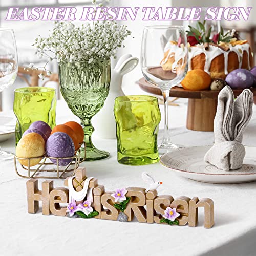 He is Risen Table Top Decoration Easter Resin Table Sign Cross Dove Flowers Easter Table Decor Easter Centerpieces for Tables Rustic Table Top Easter Decorations for Home Dining Room Spring Decor