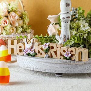 He is Risen Table Top Decoration Easter Resin Table Sign Cross Dove Flowers Easter Table Decor Easter Centerpieces for Tables Rustic Table Top Easter Decorations for Home Dining Room Spring Decor