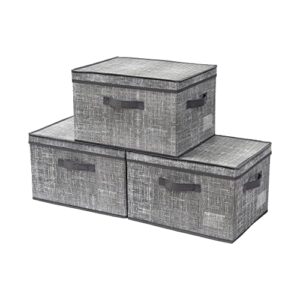 DOVAMY Fabric Storage Bins with Lids, Foldable Decorative Storage Boxes, Shelf Organizer for Closet, Storage Baskets, 15.7”L x 11.8”W x 9.8”H, Light Grey BDR0302