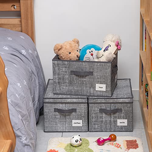 DOVAMY Fabric Storage Bins with Lids, Foldable Decorative Storage Boxes, Shelf Organizer for Closet, Storage Baskets, 15.7”L x 11.8”W x 9.8”H, Light Grey BDR0302