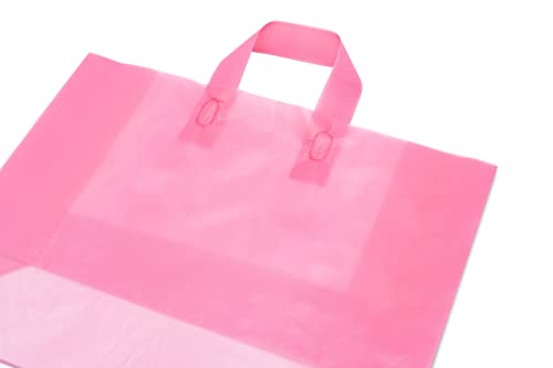 Pink Gift Bags - 16x6x12 200 Pack Large Frosted Plastic Shopping Bags with Handles, Gift Wrap Totes for Small Business, Retail & Boutique Merchandise Use, Birthday Party, Goodie & Favor Bags, in Bulk