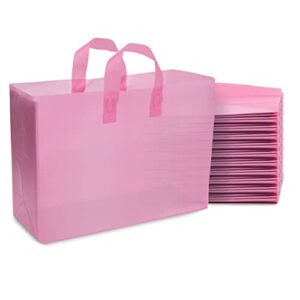 pink gift bags - 16x6x12 200 pack large frosted plastic shopping bags with handles, gift wrap totes for small business, retail & boutique merchandise use, birthday party, goodie & favor bags, in bulk