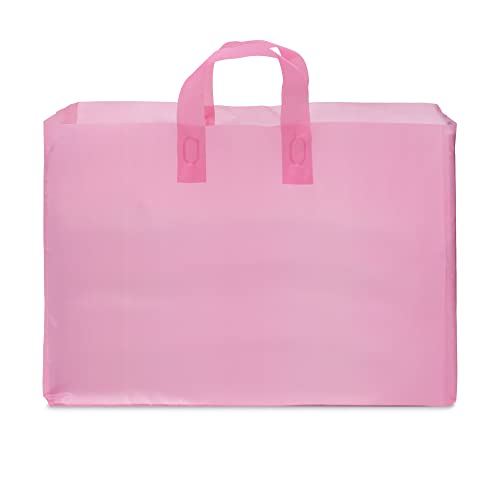 Pink Gift Bags - 16x6x12 200 Pack Large Frosted Plastic Shopping Bags with Handles, Gift Wrap Totes for Small Business, Retail & Boutique Merchandise Use, Birthday Party, Goodie & Favor Bags, in Bulk