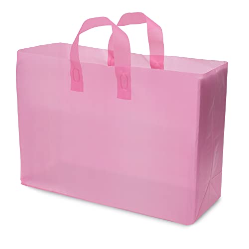 Pink Gift Bags - 16x6x12 200 Pack Large Frosted Plastic Shopping Bags with Handles, Gift Wrap Totes for Small Business, Retail & Boutique Merchandise Use, Birthday Party, Goodie & Favor Bags, in Bulk