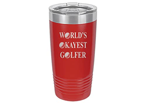 Rogue River Tactical Funny Okayest Golfer 20 Oz. Travel Tumbler Mug Cup w/Lid Vacuum Insulated Hot or Cold Gift For Golfer Dad Grandpa Ball (Red)