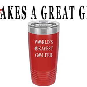 Rogue River Tactical Funny Okayest Golfer 20 Oz. Travel Tumbler Mug Cup w/Lid Vacuum Insulated Hot or Cold Gift For Golfer Dad Grandpa Ball (Red)