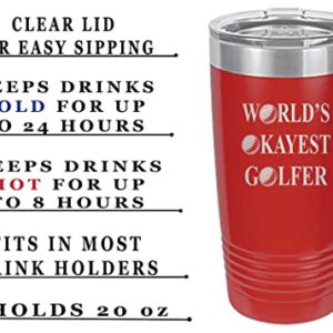 Rogue River Tactical Funny Okayest Golfer 20 Oz. Travel Tumbler Mug Cup w/Lid Vacuum Insulated Hot or Cold Gift For Golfer Dad Grandpa Ball (Red)