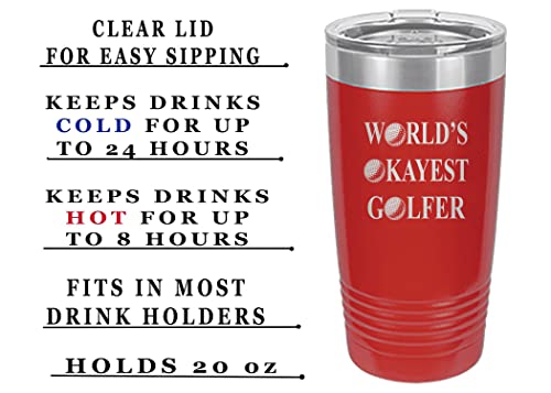 Rogue River Tactical Funny Okayest Golfer 20 Oz. Travel Tumbler Mug Cup w/Lid Vacuum Insulated Hot or Cold Gift For Golfer Dad Grandpa Ball (Red)