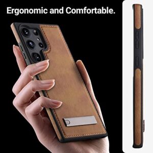 VIVINIKO for Galaxy S23 Ultra Case Leather, Thin Flexible Soft Grip Luxury Vgean Cover for Men, Protective Slim Kickstand Shockproof Phone Cases for Samsung S23 Ultra 5G 6.8" (2023) (Brown)