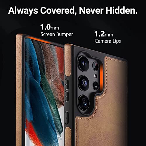 VIVINIKO for Galaxy S23 Ultra Case Leather, Thin Flexible Soft Grip Luxury Vgean Cover for Men, Protective Slim Kickstand Shockproof Phone Cases for Samsung S23 Ultra 5G 6.8" (2023) (Brown)