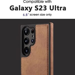 VIVINIKO for Galaxy S23 Ultra Case Leather, Thin Flexible Soft Grip Luxury Vgean Cover for Men, Protective Slim Kickstand Shockproof Phone Cases for Samsung S23 Ultra 5G 6.8" (2023) (Brown)