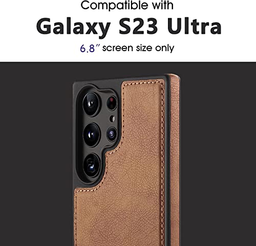 VIVINIKO for Galaxy S23 Ultra Case Leather, Thin Flexible Soft Grip Luxury Vgean Cover for Men, Protective Slim Kickstand Shockproof Phone Cases for Samsung S23 Ultra 5G 6.8" (2023) (Brown)