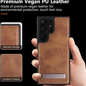 VIVINIKO for Galaxy S23 Ultra Case Leather, Thin Flexible Soft Grip Luxury Vgean Cover for Men, Protective Slim Kickstand Shockproof Phone Cases for Samsung S23 Ultra 5G 6.8" (2023) (Brown)