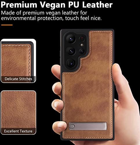 VIVINIKO for Galaxy S23 Ultra Case Leather, Thin Flexible Soft Grip Luxury Vgean Cover for Men, Protective Slim Kickstand Shockproof Phone Cases for Samsung S23 Ultra 5G 6.8" (2023) (Brown)