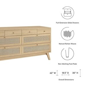 Modway Soma 8-Drawer Double Dresser in Oak