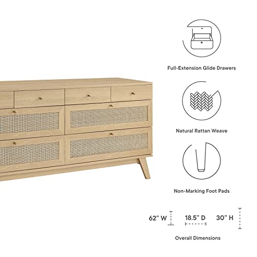 Modway Soma 8-Drawer Double Dresser in Oak