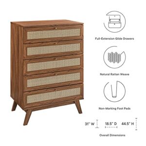 Modway Soma 5 Chest of Drawers in Walnut, 31 x 18.5 x 44.5