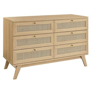 modway soma 6-drawer double dresser in oak, 18.5 x 47 x 30