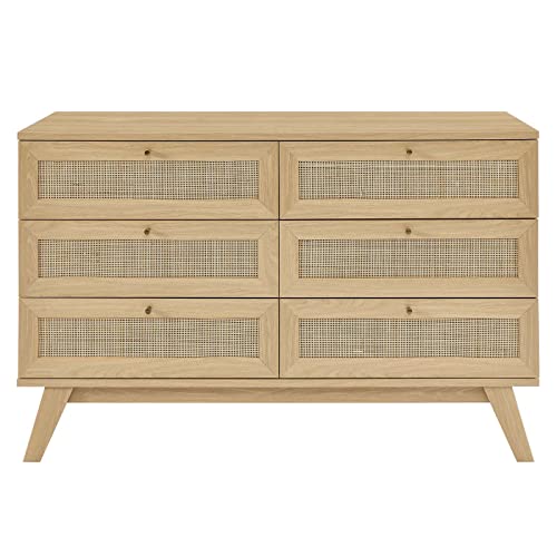 Modway Soma 6-Drawer Double Dresser in Oak, 18.5 x 47 x 30