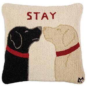 chandler 4 corners artist-designed stay hand-hooked wool decorative throw pillow (22” x 22”) dog pillow for couches & beds - easy care & low maintenance - black & yellow labrador themed home decor