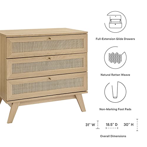 Modway Soma 3-Drawer Dresser in Oak, 31 x 18.5 x 30