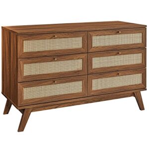 modway soma 6-drawer double dresser in walnut