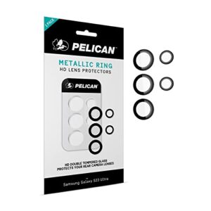 pelican samsung galaxy s23 ultra camera lens protector w/ metal rings - 9h tempered glass - durable anti-scratch tech & anti-shatter - ultra hd view with night shooting & case friendly, easy install