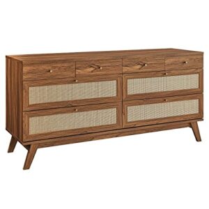 modway soma 8-drawer double dresser in walnut, 62 x 18.5 x 30