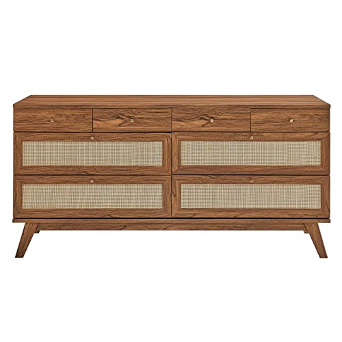 Modway Soma 8-Drawer Double Dresser in Walnut, 62 x 18.5 x 30