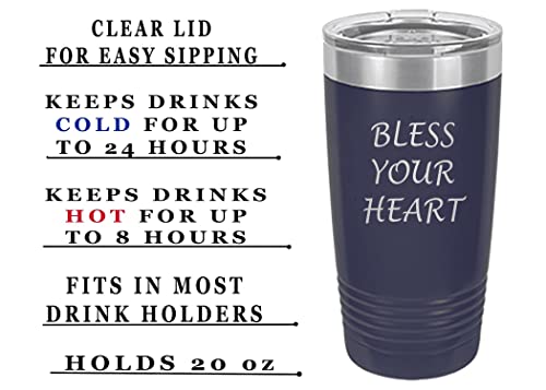 Rogue River Tactical Funny Sarcastic Southern Quote Bless Your Heart Large 20 Ounce Travel Tumbler Mug Cup w/Lid Sarcastic Work Gift For Boss Manager or Supervisor (Blue)