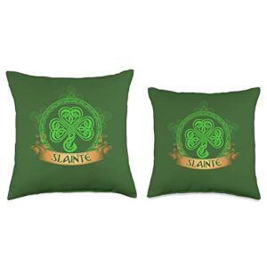 Celtic Culture Knot Shamrock Gifts Irish Drinking Slainte Cheers Good Health Ireland Men Women Patrick's Day Throw Pillow, 16x16, Multicolor