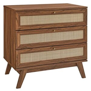 modway soma 3-drawer dresser in walnut, 31 x 18.5 x 30