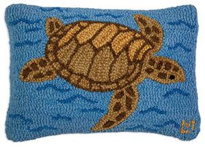 chandler 4 corners artist-designed loggerhead turtle hand-hooked wool decorative throw pillow (14” x 20”) marine life pillow for couches & beds - easy care, low maintenance coastal, nautical pillow