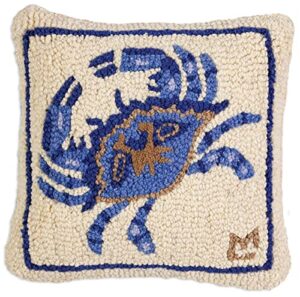 chandler 4 corners artist-designed blue crab hand-hooked wool decorative throw pillow (14” x 14”) marine life pillow for couches & beds - easy care & low maintenance ocean wildlife home decorations