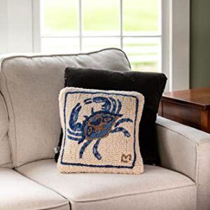 Chandler 4 Corners Artist-Designed Blue Crab Hand-Hooked Wool Decorative Throw Pillow (14” x 14”) Marine Life Pillow for Couches & Beds - Easy Care & Low Maintenance Ocean Wildlife Home Decorations