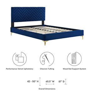 Modway MOD-7013-NAV Leah Chevron Tufted Performance Velvet King Platform Bed, Navy