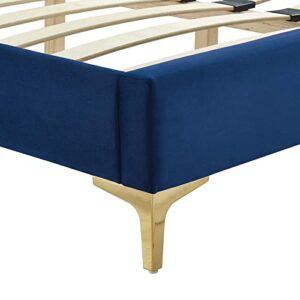 Modway MOD-7013-NAV Leah Chevron Tufted Performance Velvet King Platform Bed, Navy