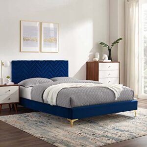 Modway MOD-7013-NAV Leah Chevron Tufted Performance Velvet King Platform Bed, Navy