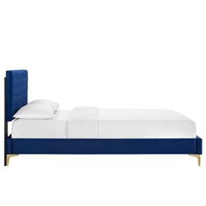 Modway MOD-7013-NAV Leah Chevron Tufted Performance Velvet King Platform Bed, Navy