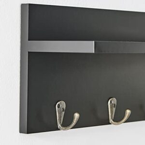 Danya B. Entryway Utility Wall Shelf with Pocket and Hanging Hooks (Black)